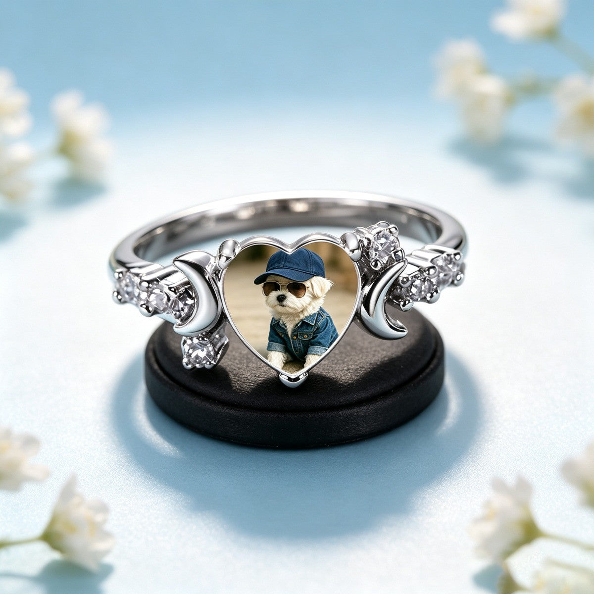 Puppy Cap Heart & Moon Ring