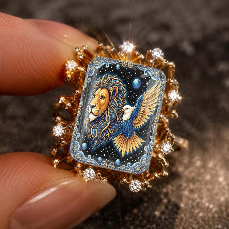 Lion & Eagle Square Ring