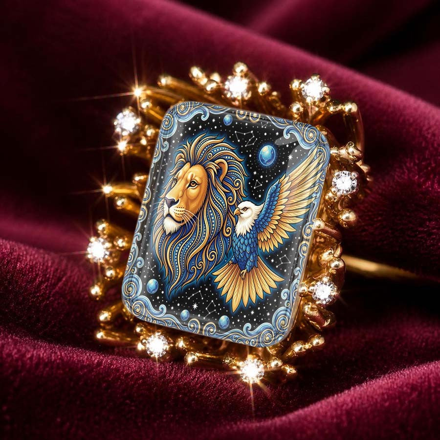 Lion & Eagle Square Ring