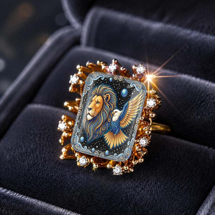 Lion & Eagle Square Ring