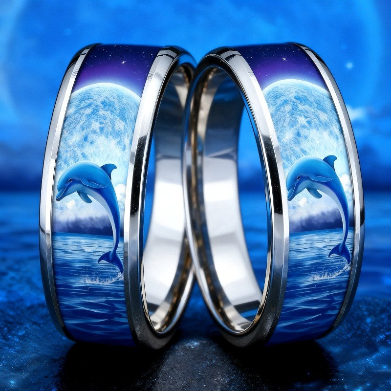 Ocean Dolphin & Moon Ring