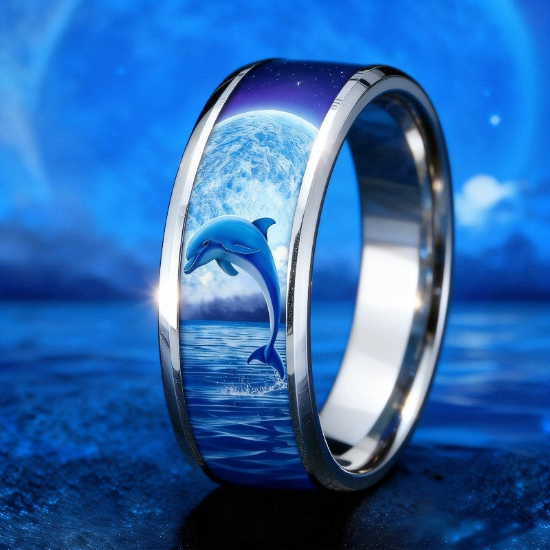 Ocean Dolphin & Moon Ring