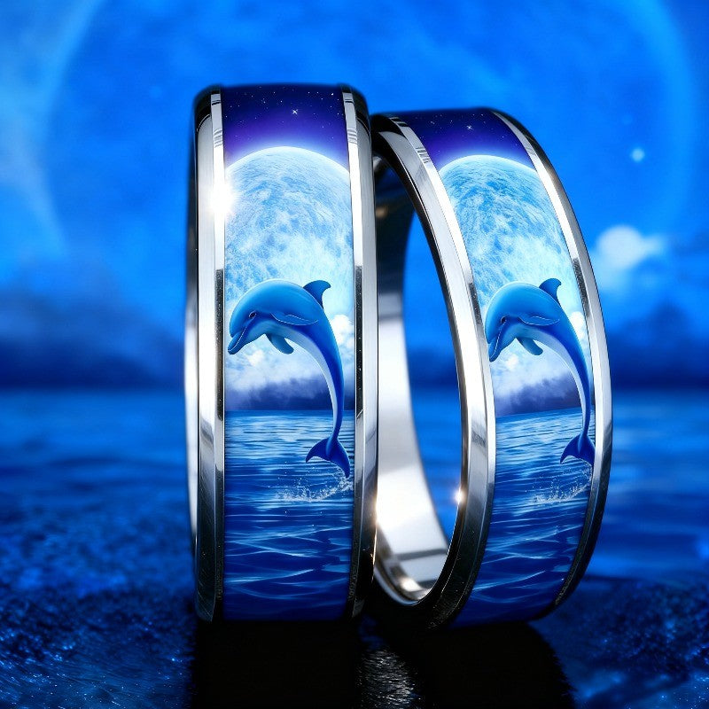Ocean Dolphin & Moon Ring