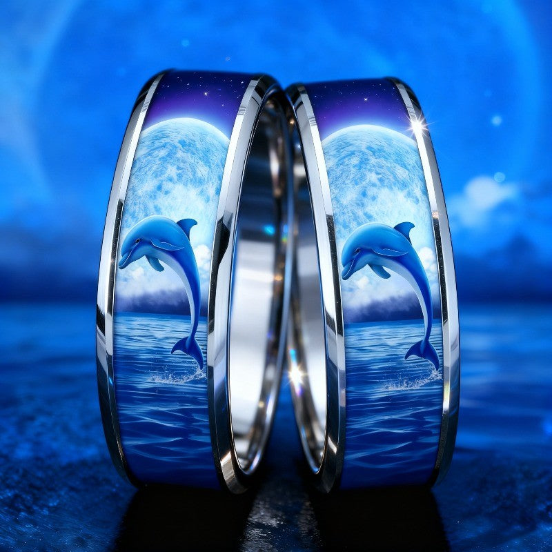 Ocean Dolphin & Moon Ring