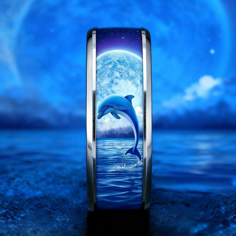 Ocean Dolphin & Moon Ring