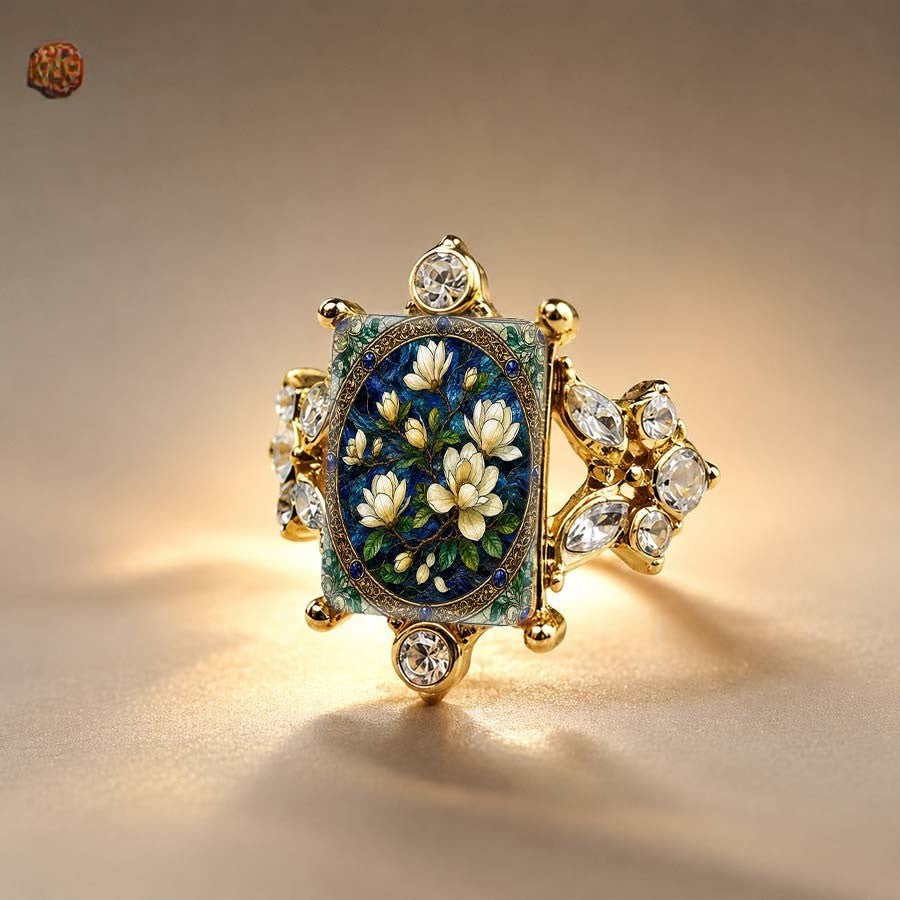 Blue Magnolia Crystal Oval Ring