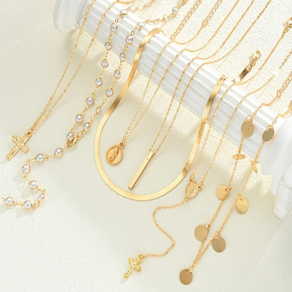 Layered Coin & Cross Necklace Set