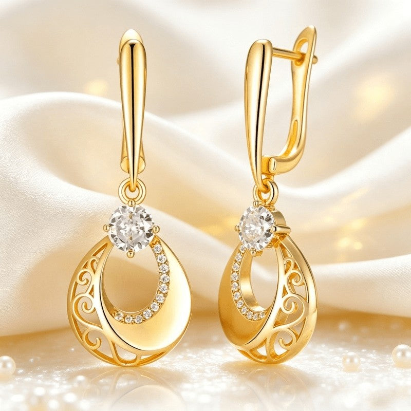 Crystal Filigree Moon Drop Earrings