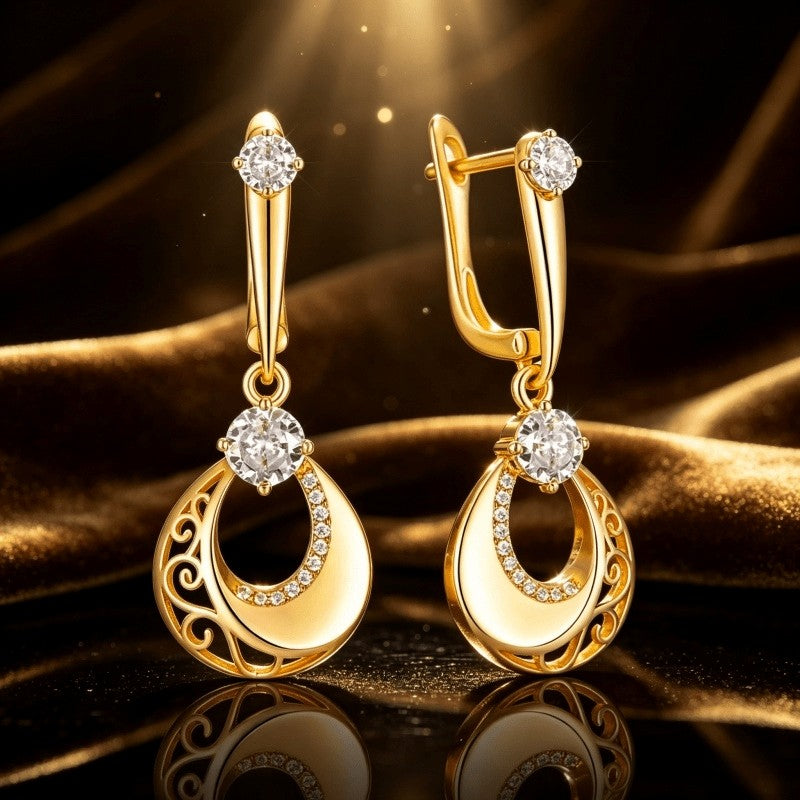 Crystal Filigree Moon Drop Earrings