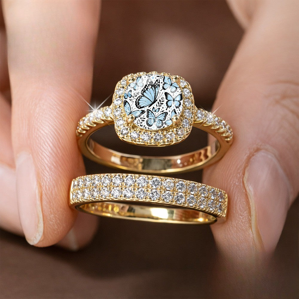 Blue Butterfly Square Ring Set