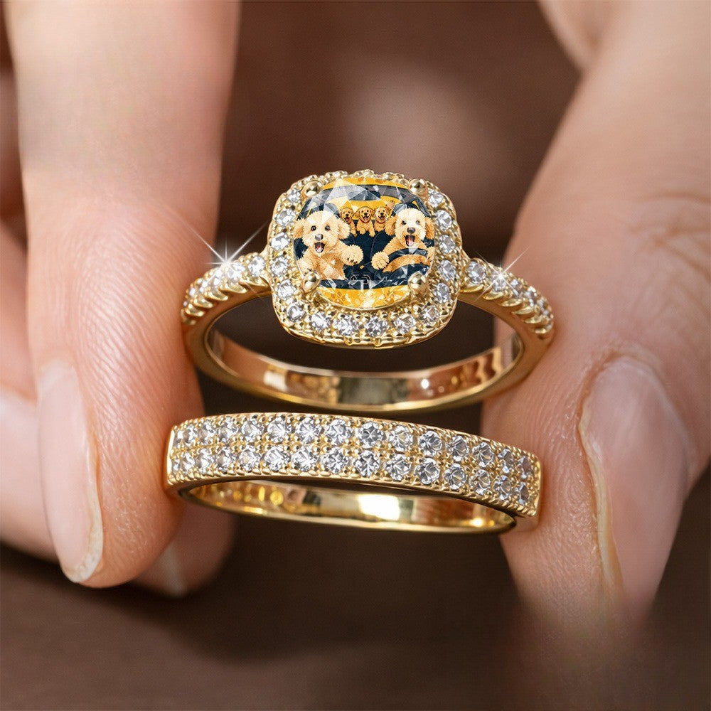 Square Dog Portrait Ring Set