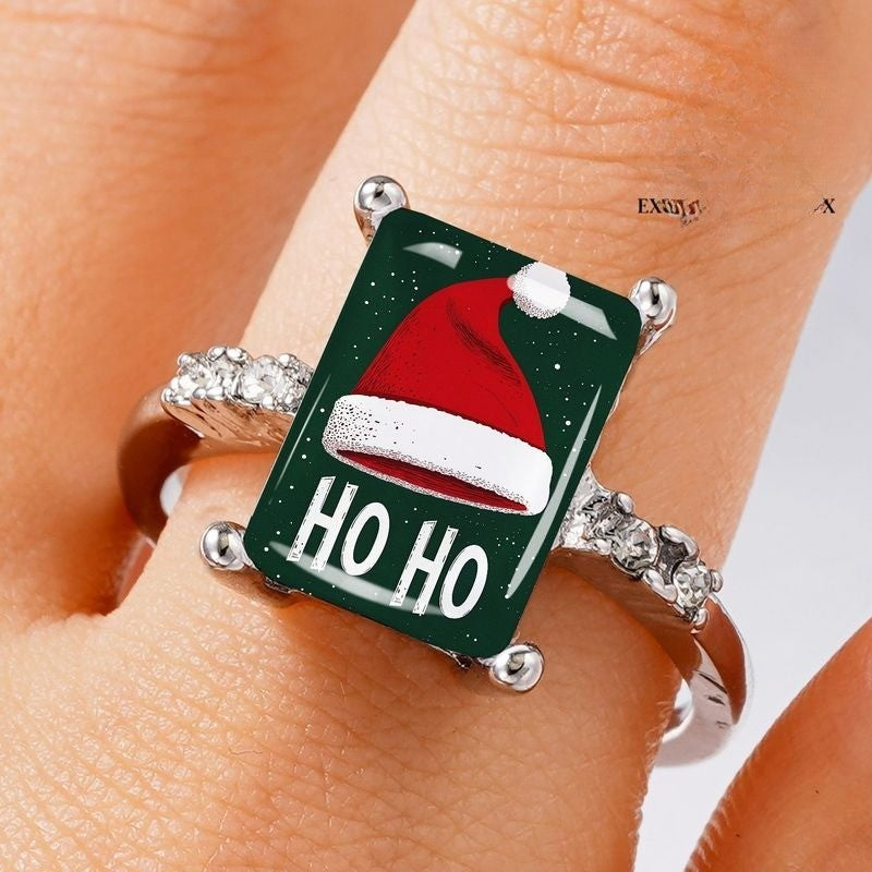 Santa Hat Ho Ho Square Ring
