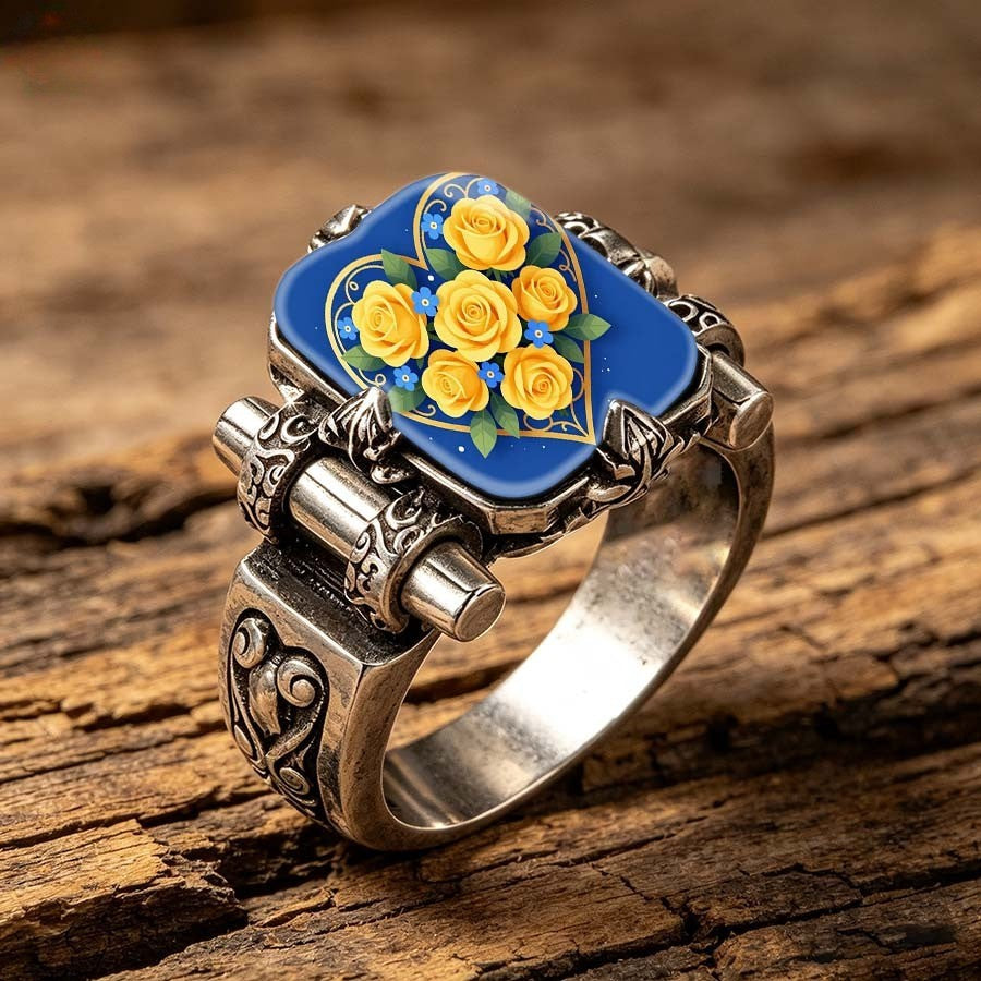 Yellow Rose Blue Heart Ring