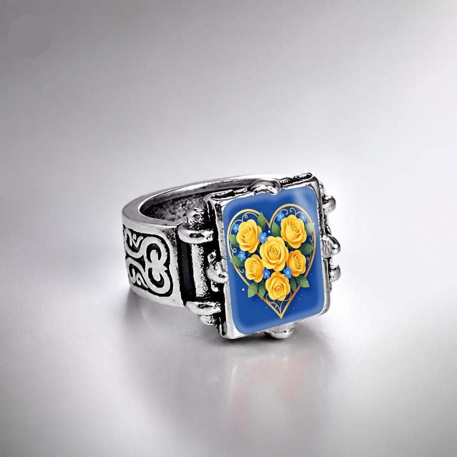 Yellow Rose Blue Heart Ring