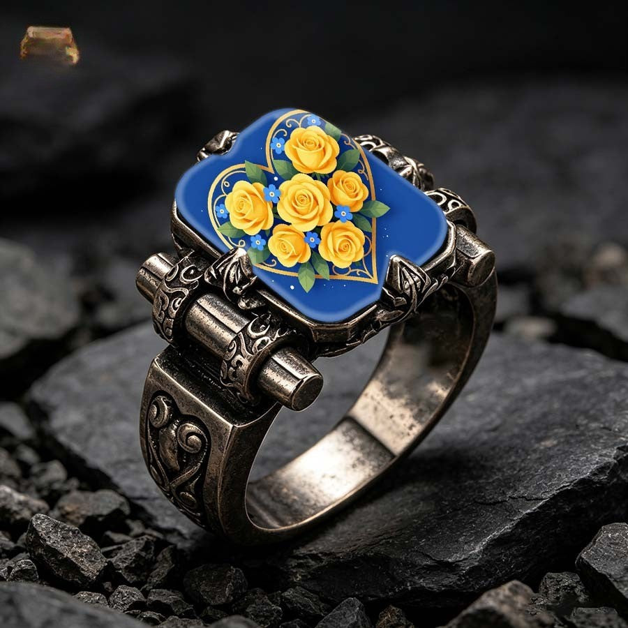 Yellow Rose Blue Heart Ring