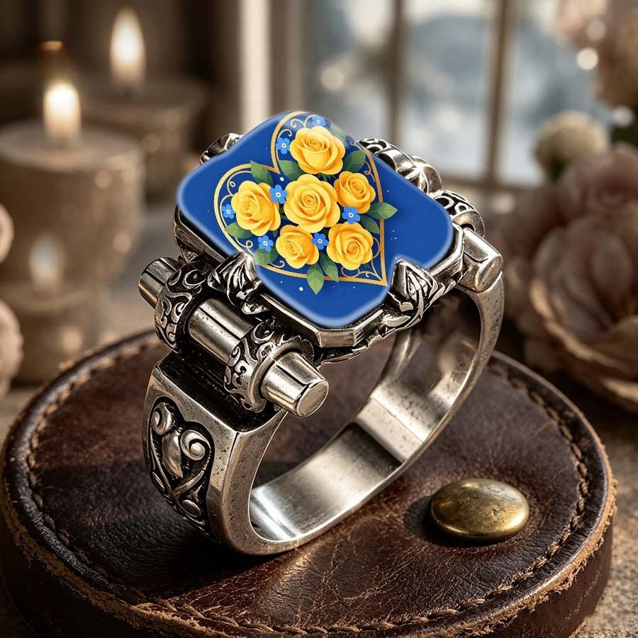 Yellow Rose Blue Heart Ring
