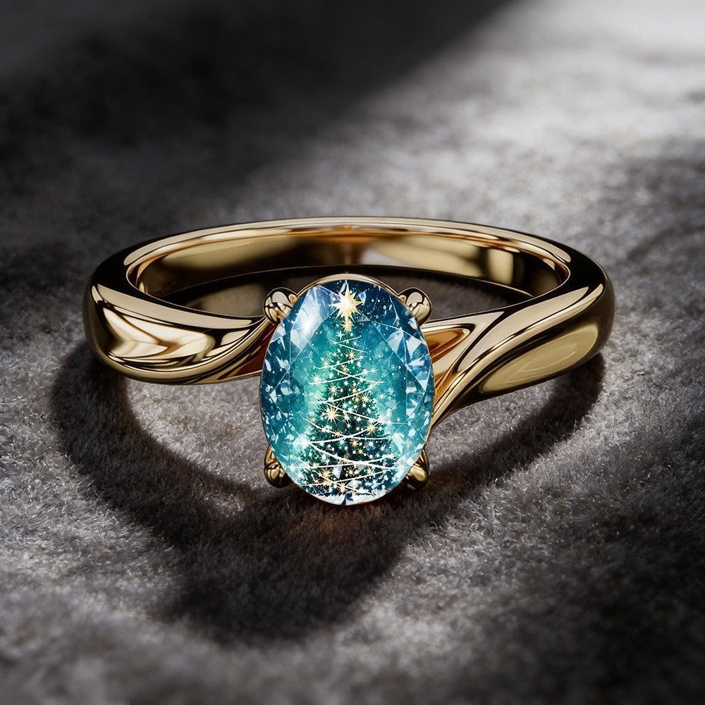 Blue Starry Tree Oval Ring