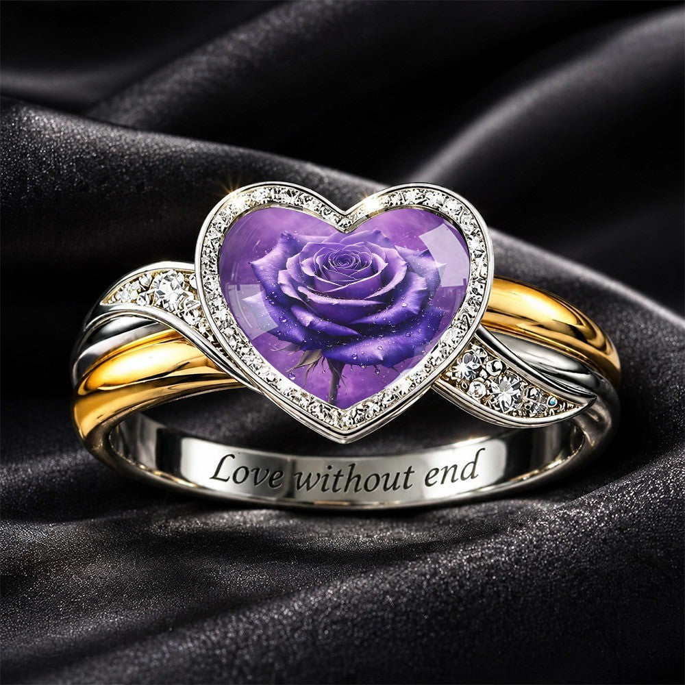 Purple Rose Heart Ring