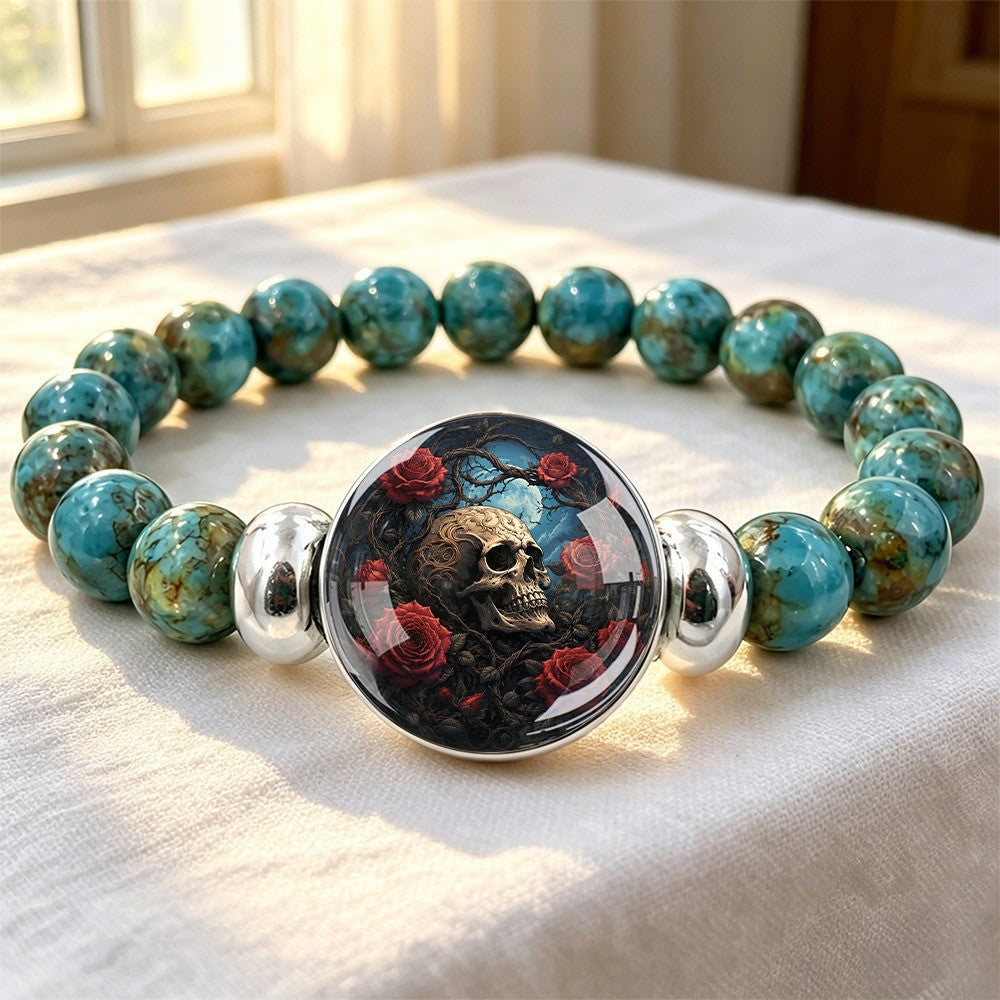 Turquoise Skull & Rose Bracelet