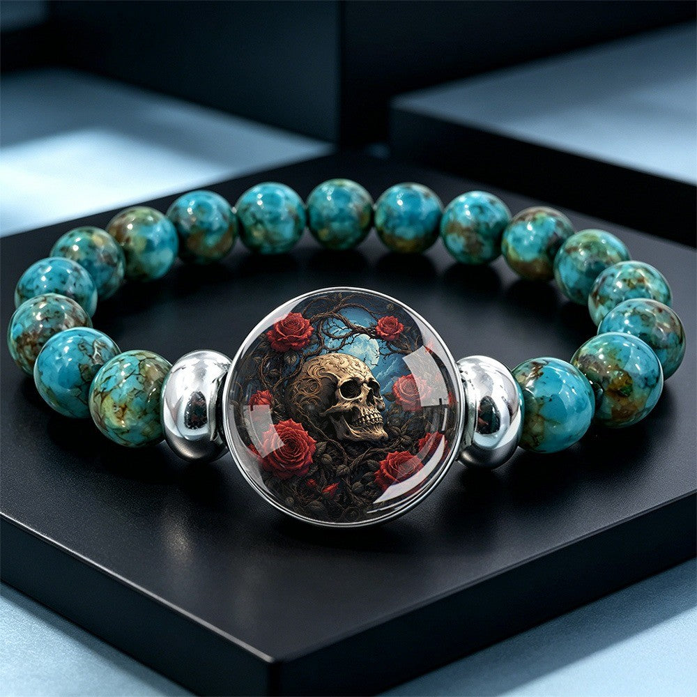 Turquoise Skull & Rose Bracelet