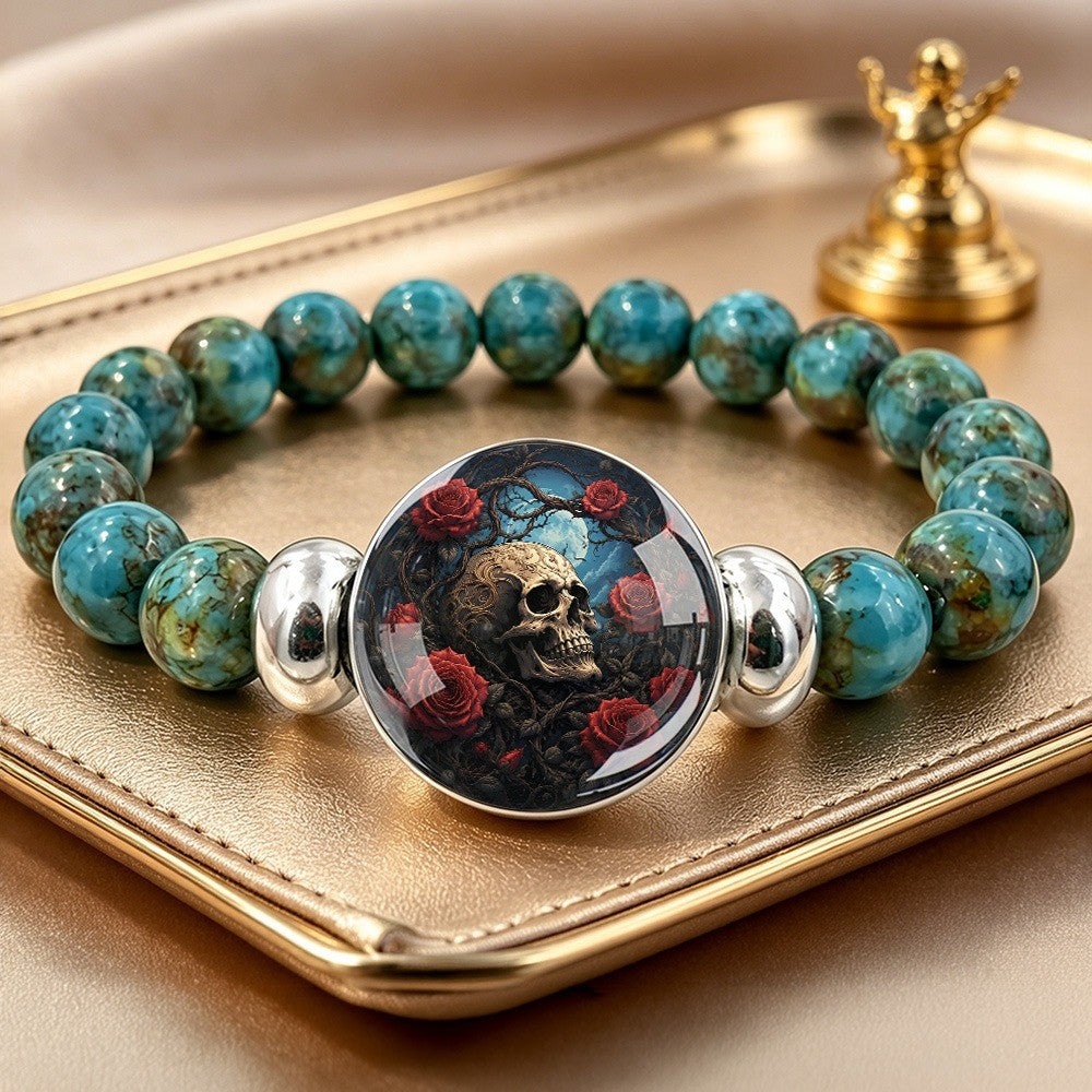 Turquoise Skull & Rose Bracelet