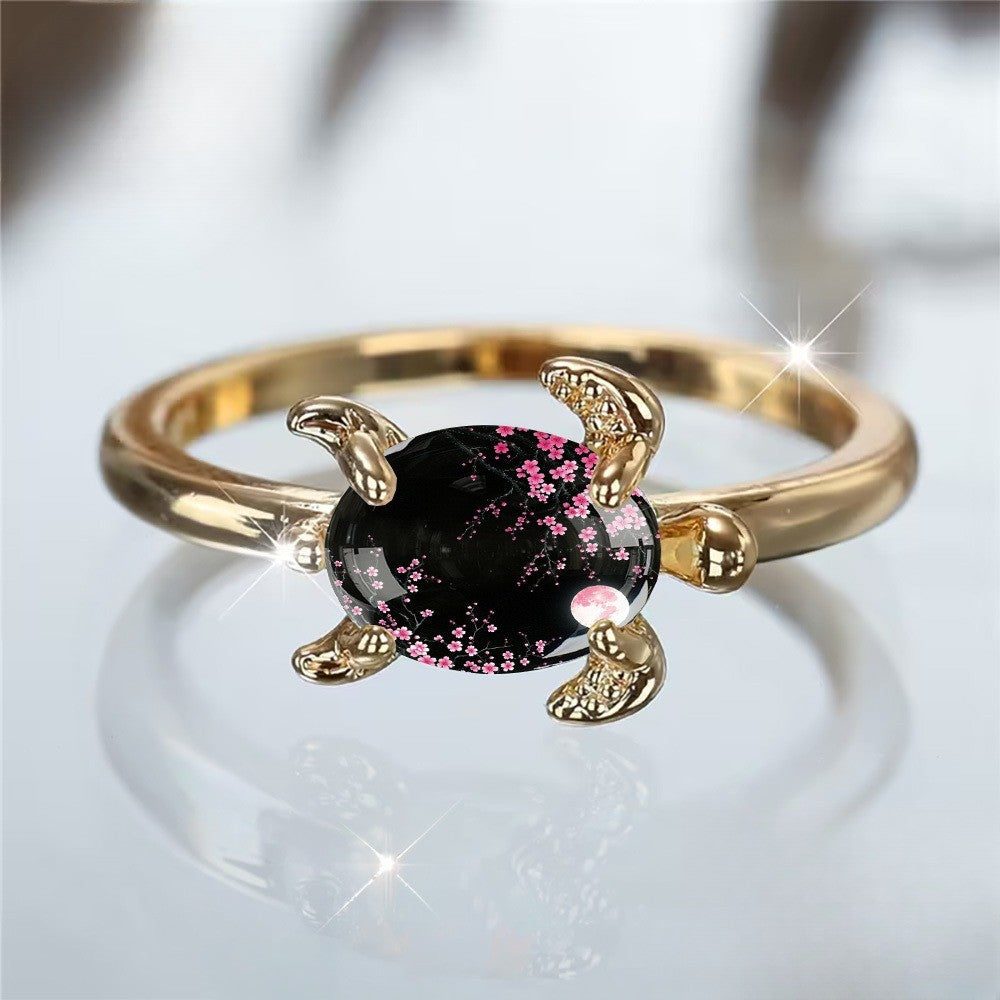 Pink Floral Tortoise Ring