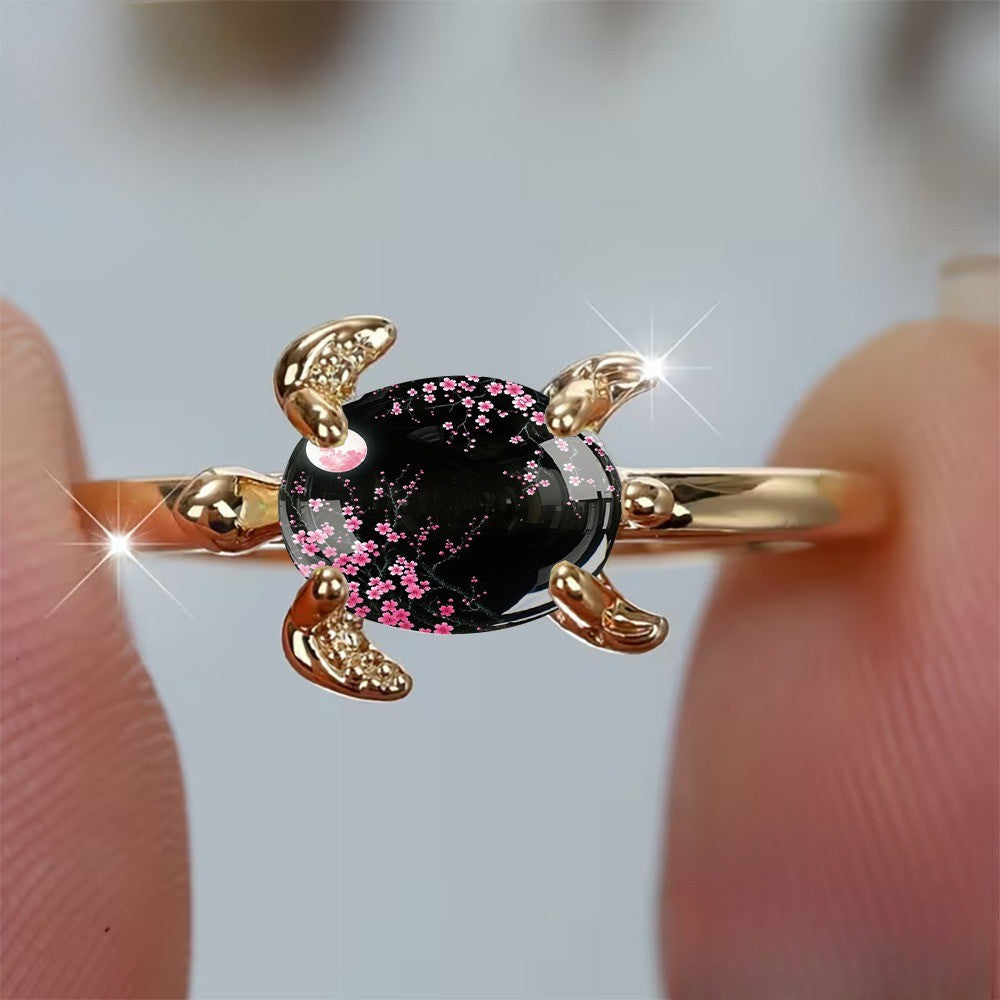 Pink Floral Tortoise Ring