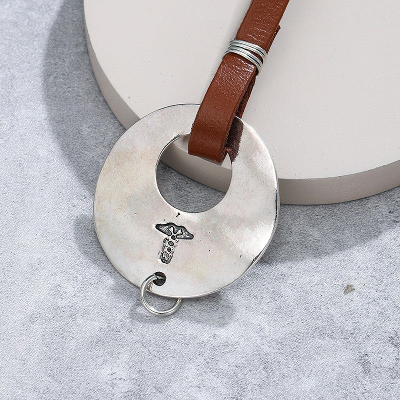 Silver Disc & Leather Bracelet