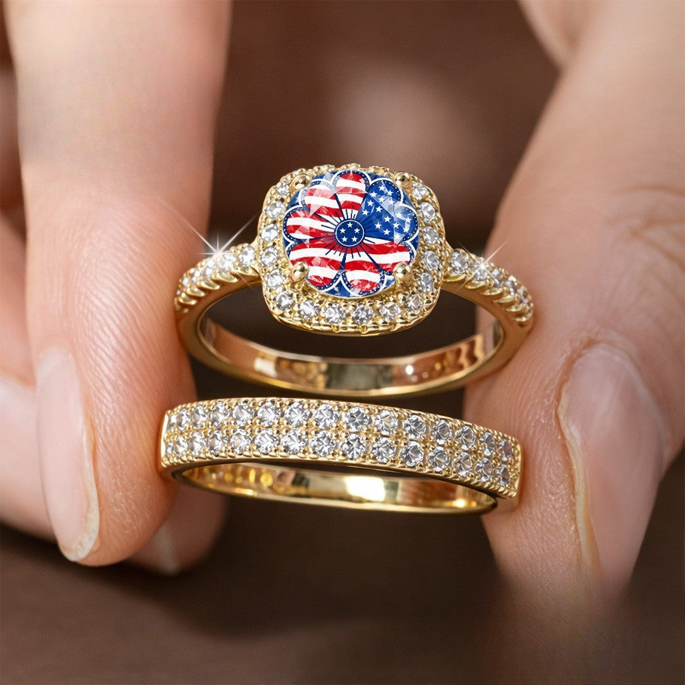 American Flag Flower Ring Set
