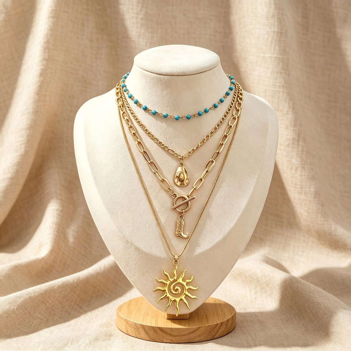 Sun & Boot Layered Necklace Set