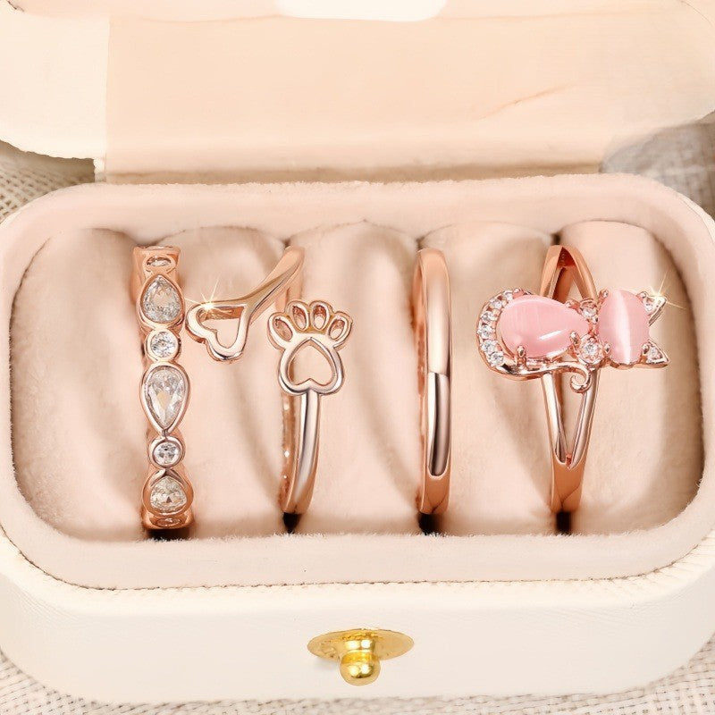Cat & Paw Stackable Ring Set