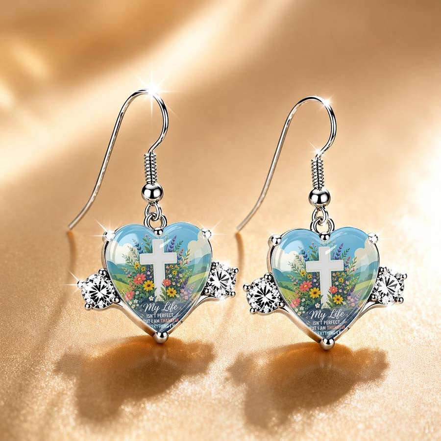 My Life Floral Cross Heart Earrings