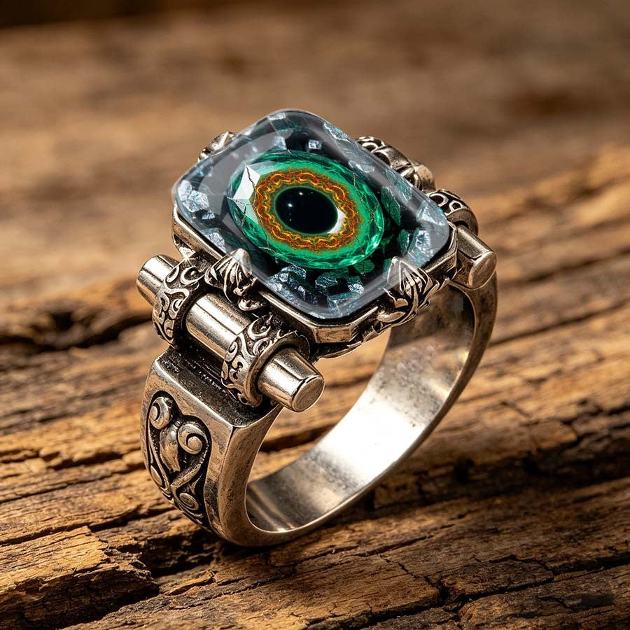 Green Eye Glass Statement Ring