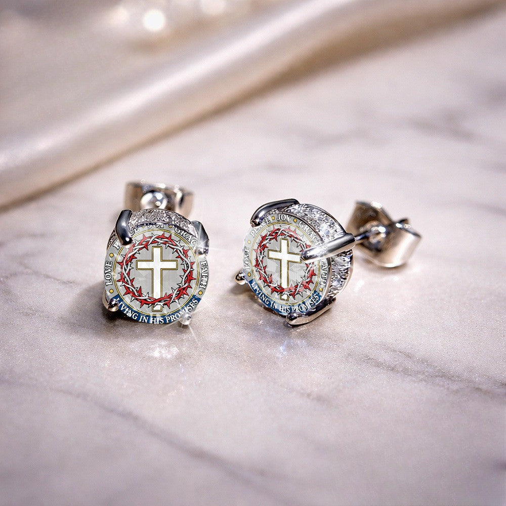 Cross & Thorn Circle Stud Earrings