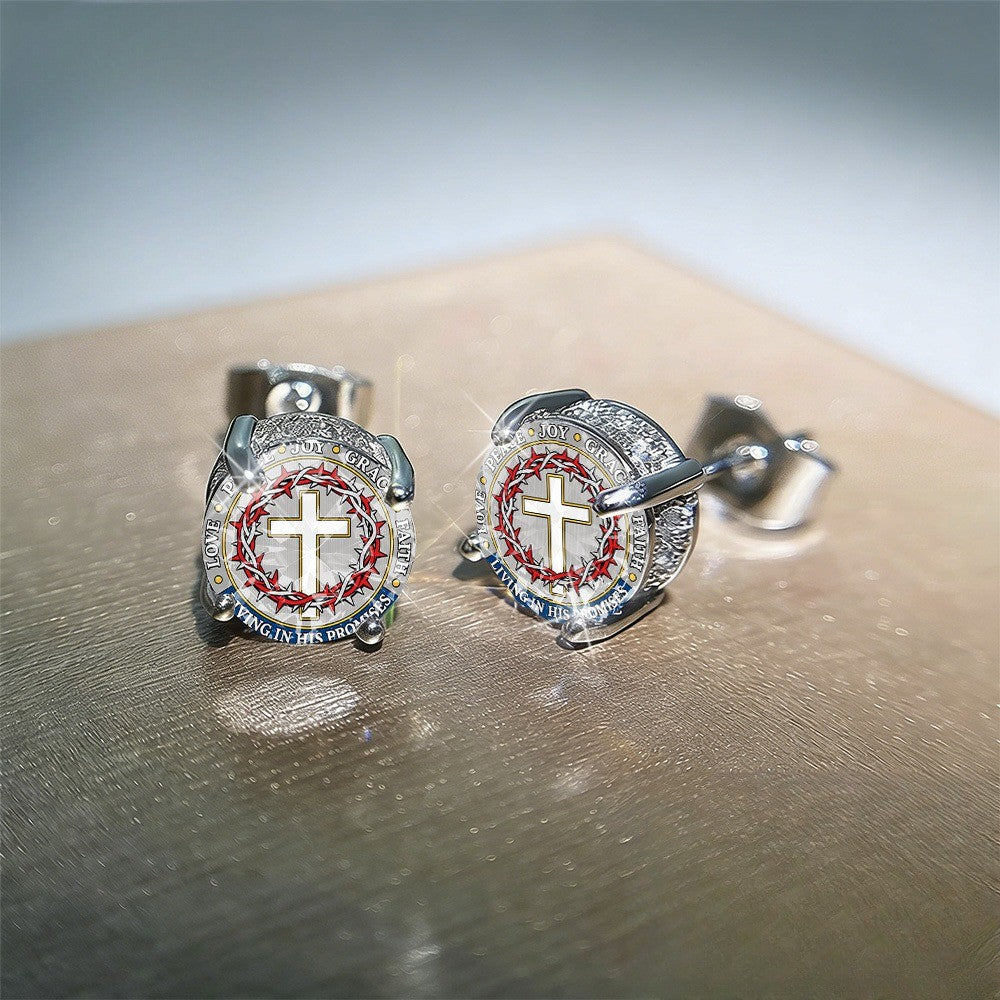 Cross & Thorn Circle Stud Earrings
