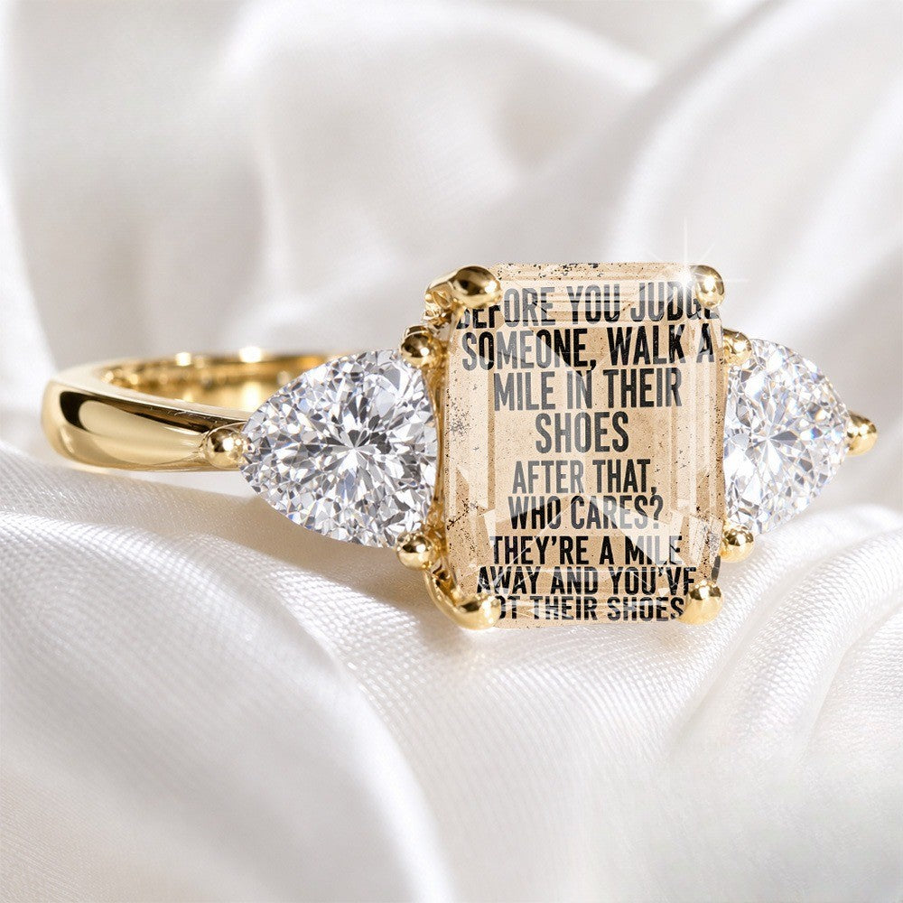 Inspirational Scroll Three-Stone Ring