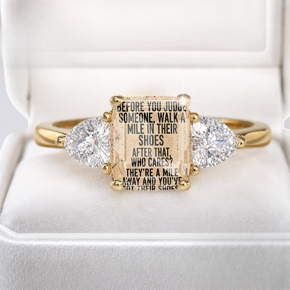 Inspirational Scroll Three-Stone Ring