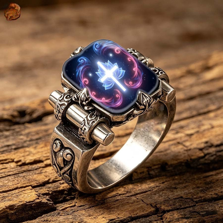 Glowing Lotus Cross Square Ring