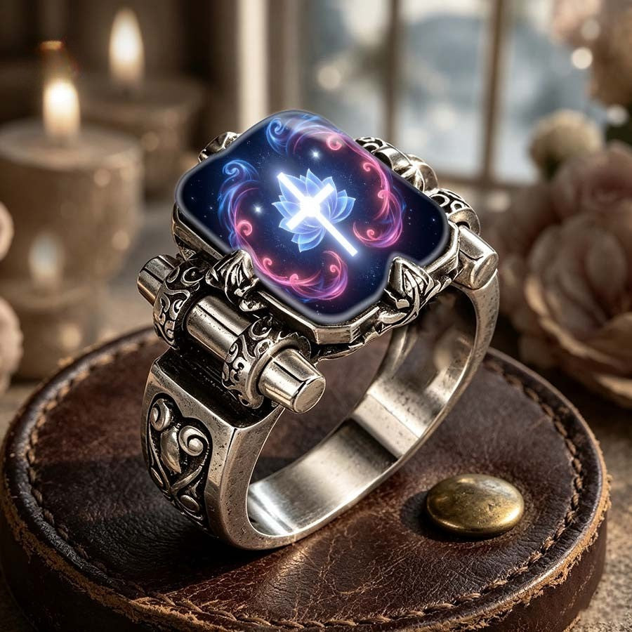 Glowing Lotus Cross Square Ring