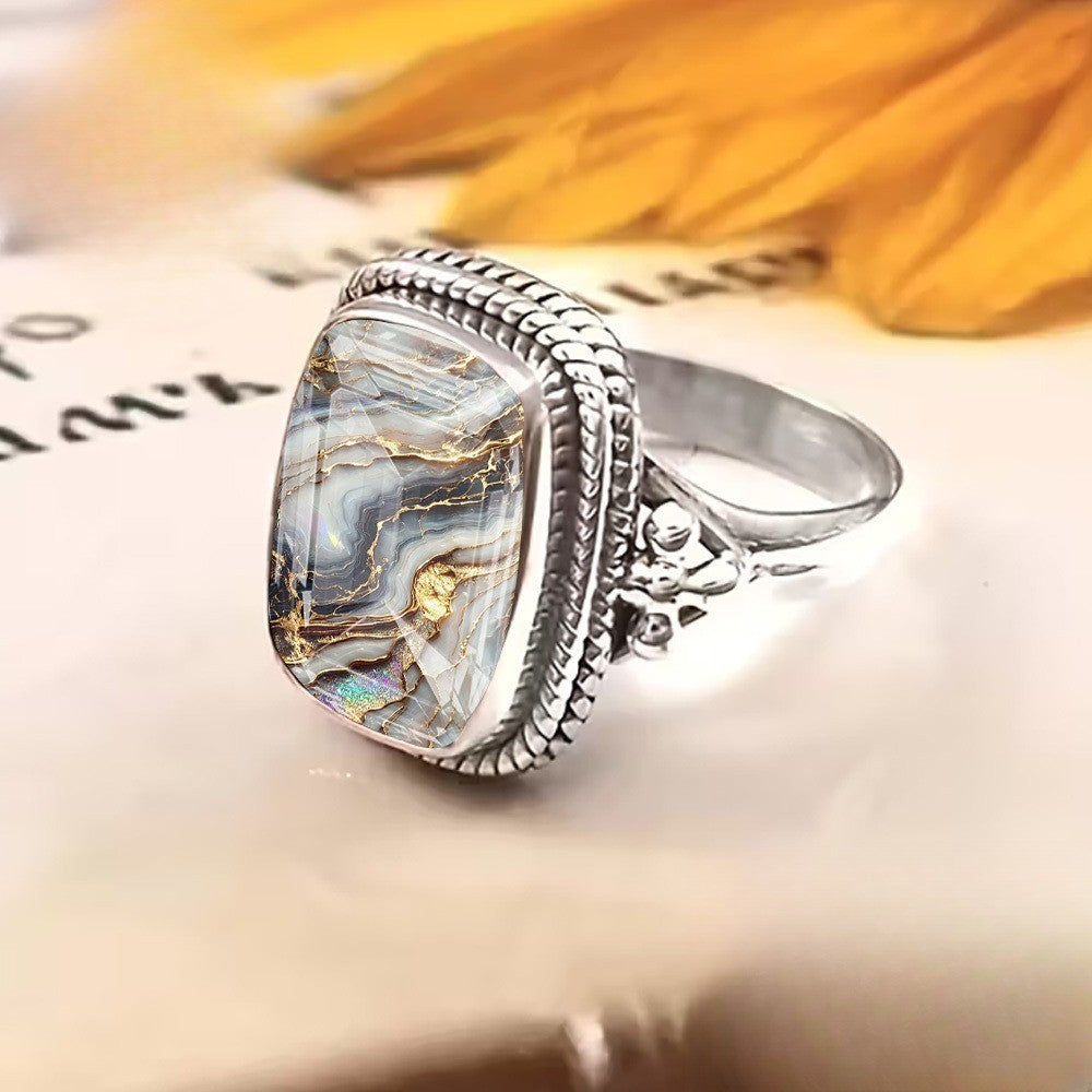Abstract Gold Vein Square Statement Ring