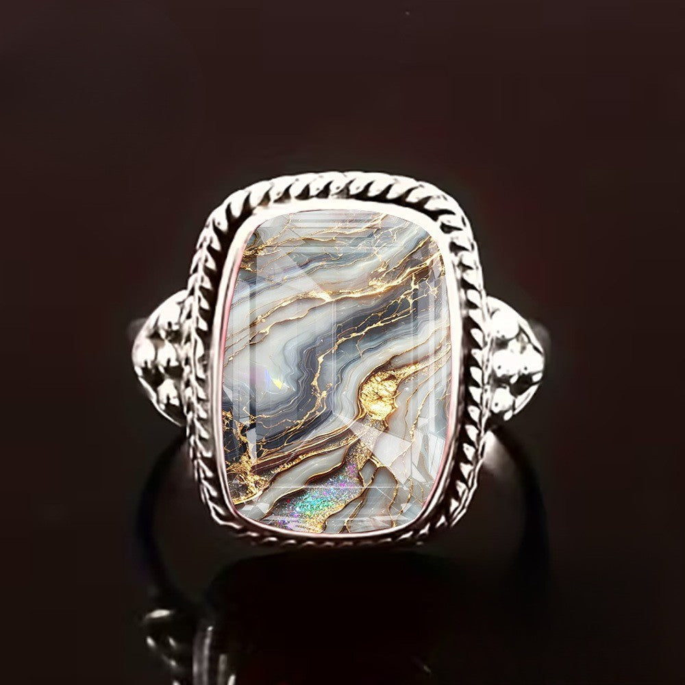 Abstract Gold Vein Square Statement Ring