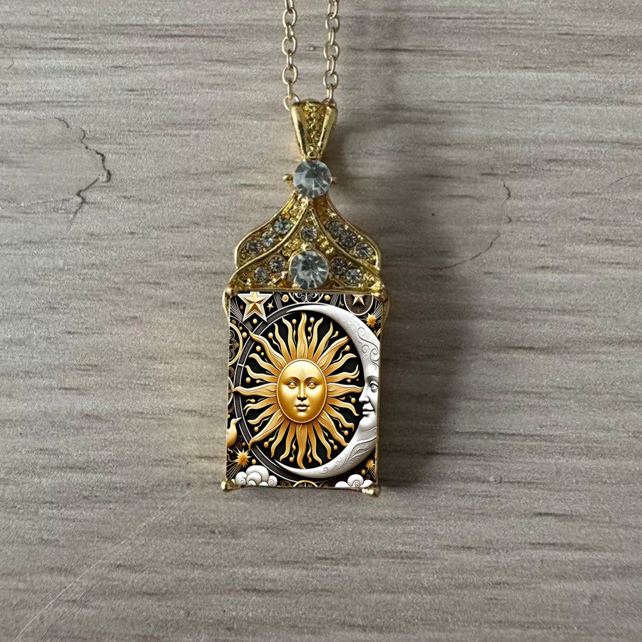 Celestial Sun & Moon Glass Pendant Necklace