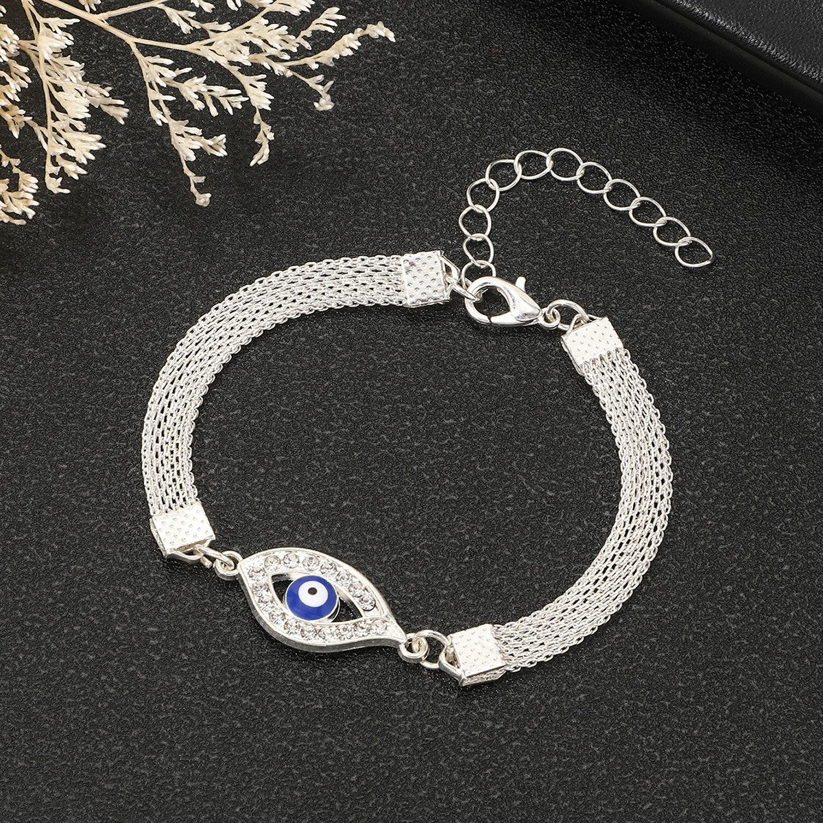 Blue Evil Eye Mesh Bracelet Set