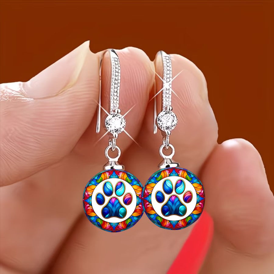 Mosaic Paw Print Drop Earrings