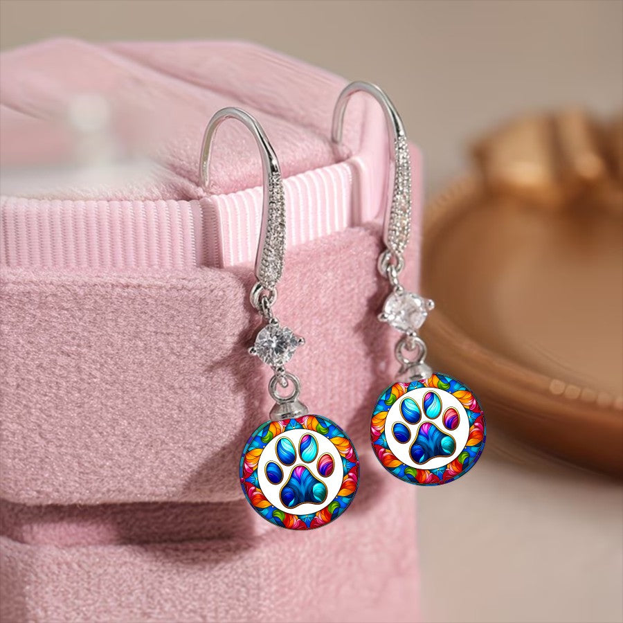 Mosaic Paw Print Drop Earrings