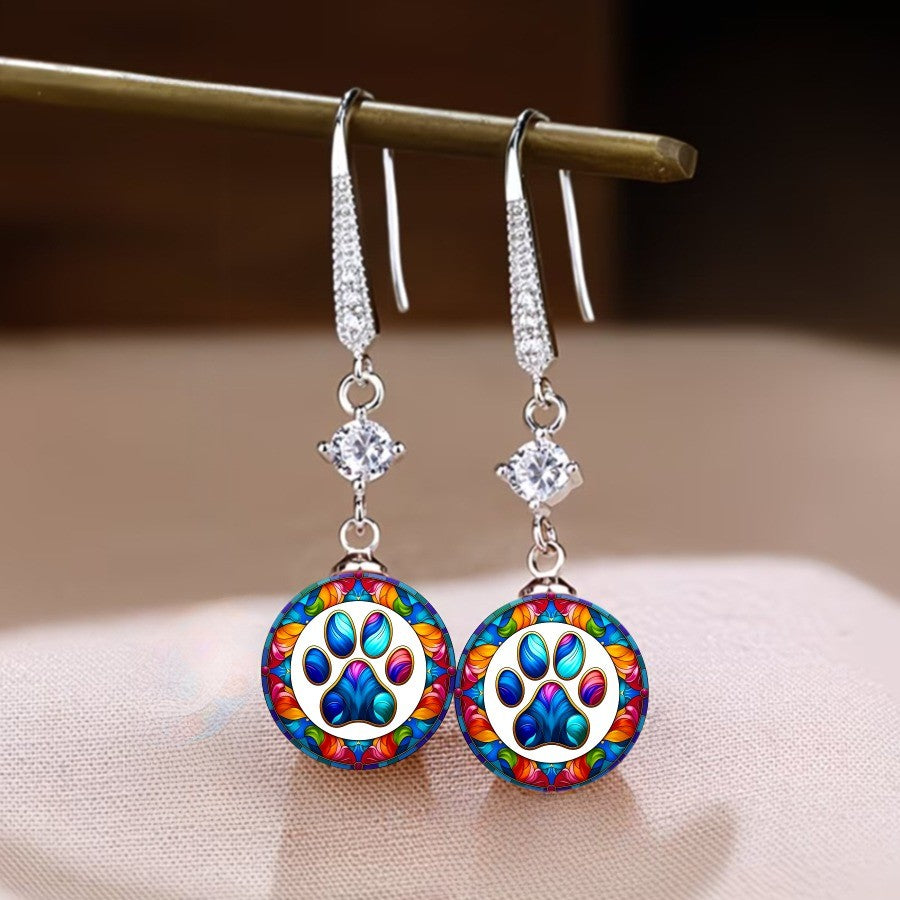 Mosaic Paw Print Drop Earrings