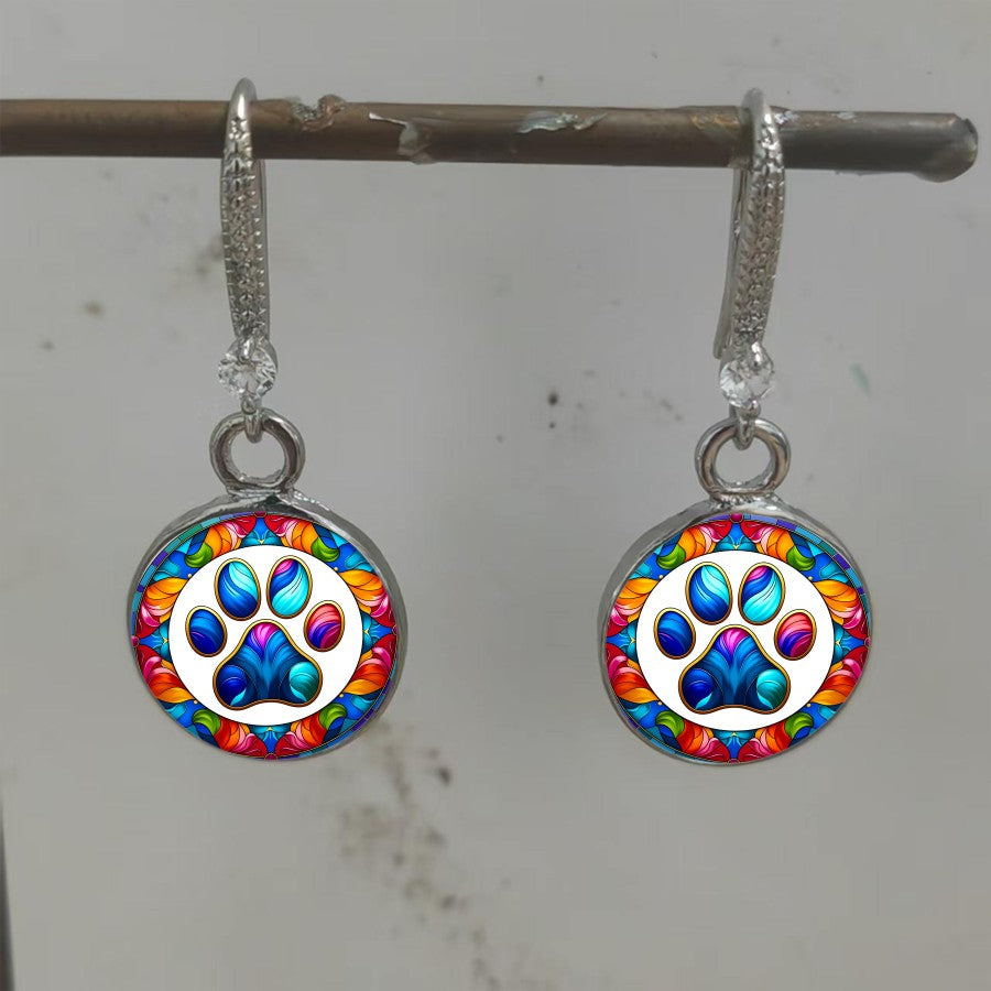 Mosaic Paw Print Drop Earrings