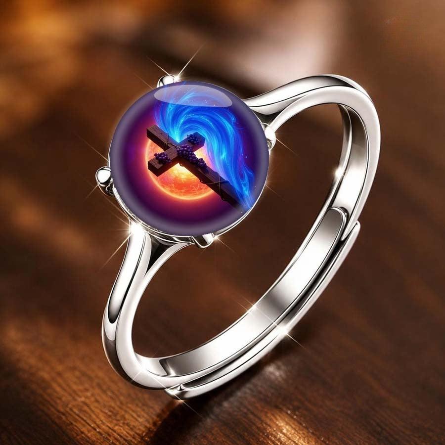 Cosmic Swirl Cross Ring