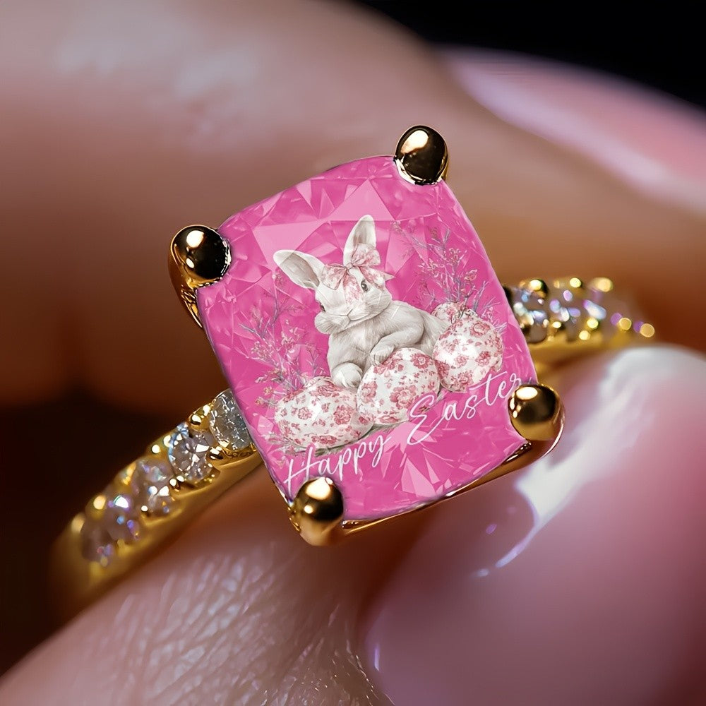 Pink Bunny Square Ring