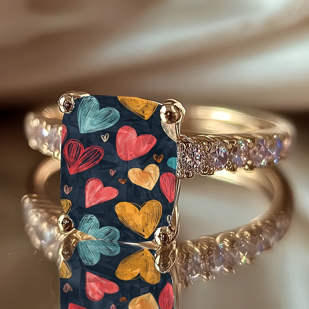 Colorful Sketch Hearts Square Ring